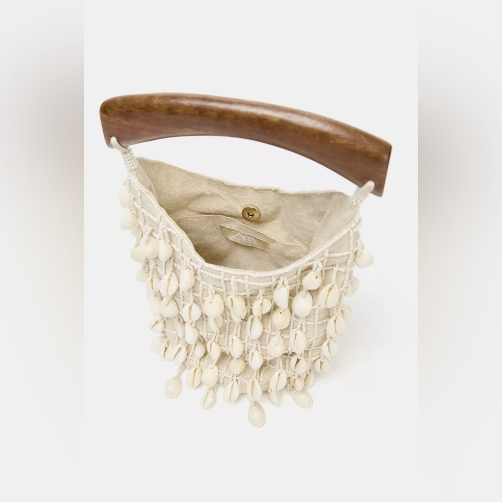 Zara bohemian Cream beaded Shell-Embellished Women's Bag clutch - Picture 7 of 7